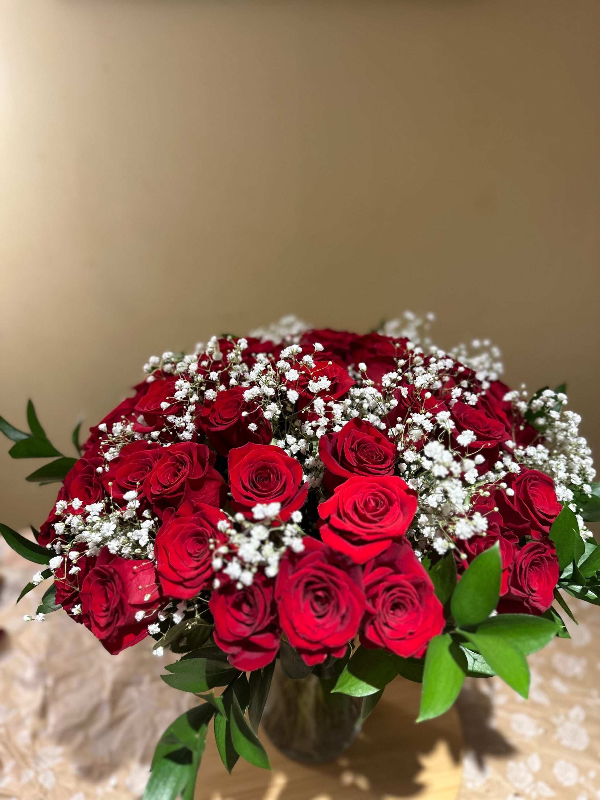 50 Red Roses with Baby’s Breath